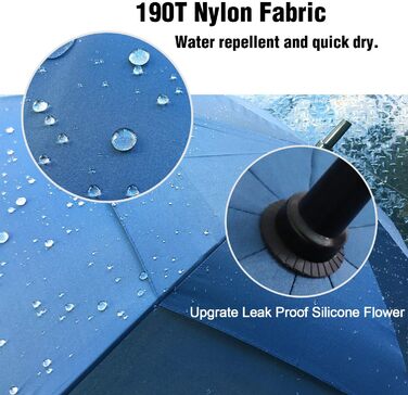 ACEIken Парасолька велика XL/XXL - Стійка до вітру, автоматична, з подвійним дахом та вентиляцією - Якісний тростиночний парасоль для жінок та чоловіків, ідеальна як гольф-парасолька, блакитна, 62 дюйми (157 см)