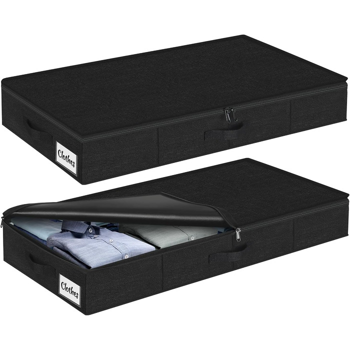 Коробки для зберігання під ліжко з кришкою, 12 см, 2 шт., складні, для одягу та ковдр, чорні