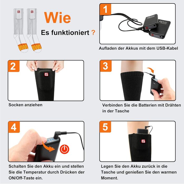 Гріючі шкарпетки Svpro для чоловіків та жінок, акумуляторні, з підігрівом, теплі, для зими, для кемпінгу та полювання (M, чорний)