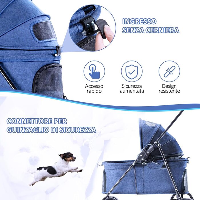 Візок для собак, складаний, переноска для тварин до 15 кг, візок для котів, блакитний