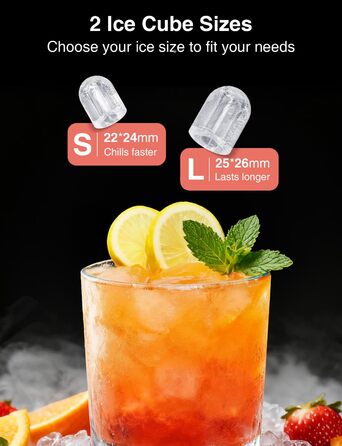 Льодогенератор Crownful портативний, 8 кубиків за 6 хв, самоочищення, 12 кг/24 год, для дому, кухні, офісу, бару, вечірок, чорний