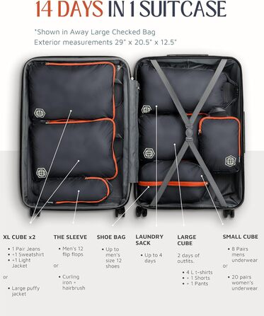 Набір органайзерів для подорожей Trippped Travel Gear, 7 шт., великі, компресійні, сірі/помаранчеві