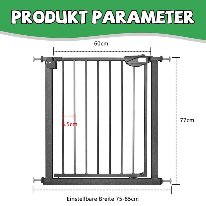 Захист для сходів Subtlety без свердління: сітка для дітей, собак, котів. ABS-пластик, сталеві труби. Автоматичне відключення. Білий (чорний, 75-85см)