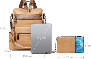 Шкіряний рюкзак-трансформер для жінок Shrrie: стильний рюкзак, сумка через плече, рюкзак для подорожей (бежевий/коричневий)