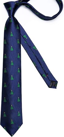 Комплект краватки, нагрудної хустинки та запонок DiBanGu для чоловіків: новорічний візерунок, святковий набір для вечірок (Синя ялинка)