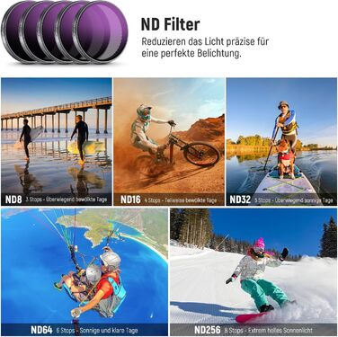 Набір фільтрів ND NEEWER для DJI Osmo Action 5 Pro/4/3 (6 шт.): ND8, ND16, ND32, ND64, ND256, CPL. Фільтри з HD оптичного скла, з мікрофіброю. Аксесуари для екшн-камери