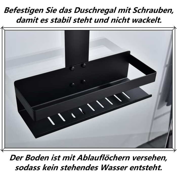 HomeHeng Shower Shelf for Hanging, Stainless Steel Shower Basket Shelf, Matte Black Shower Shelf Shampoo Holder with Hooks for Glass Shower Enclosure, H30MB-1DH