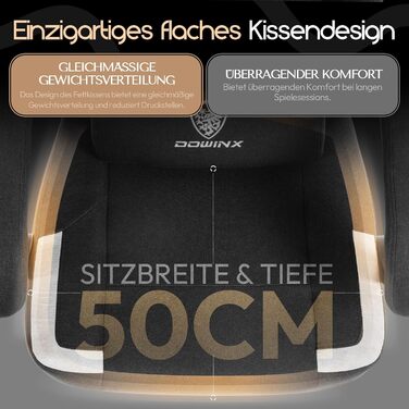 Ігровий крісло Dowinx з тканиною та пружинним сидінням, масажний ігровий крісло з підніжкою, ергономічне, для ПК, геймінгу, офісу, чорний, 150 кг