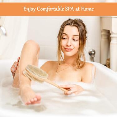 Масажна щітка для спини URAQT з натуральною щетиною, двостороння, з довгим руків'ям для масажу та пілінгу тіла