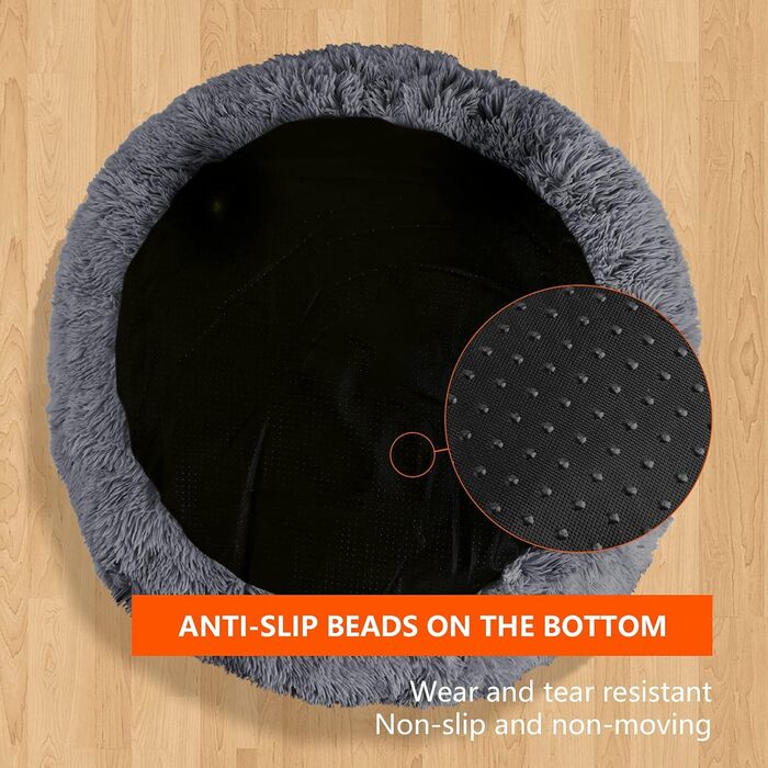 fireowl Donut Dog Bed Large Fluffy: 70cm Soothing Puppy Bed Anti-Anxiety Cat Bed - Plush Pet Bed Round Cozy Washable Gray