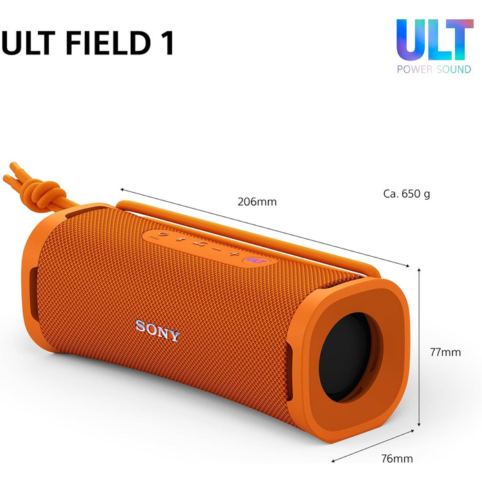 Sony ULT Field 1 Orange: Портативна Bluetooth колонка з глибоким басом, IP67 (водонепроникна, пилозахищена), 12 год роботи