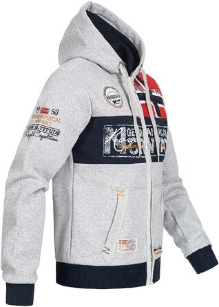 Чоловіча толстовка на блискавці з капюшоном Geographical Norway Flyer, теплий зимовий худі з кишенями-кенгуру, світло-сірий, розмір M