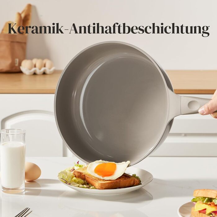 Набір посуду Redchef: 11-ти частинний набір каструль та сковорідок з керамічним покриттям, індукційний, PTFE-free, PFAS-free, для всіх типів плит, стійкий до миття в посудомийній машині (сірий)