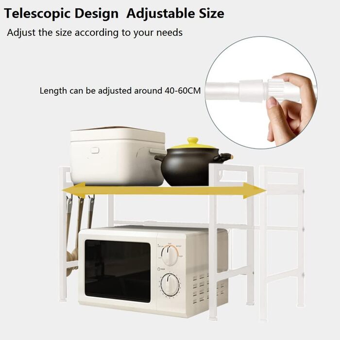 Adjustable Microwave Rice Cooker Stand Holder Kitchen Countertop Storage Organizer Shelf Freestanding Expandable Spice Rack (1 Tier, White)