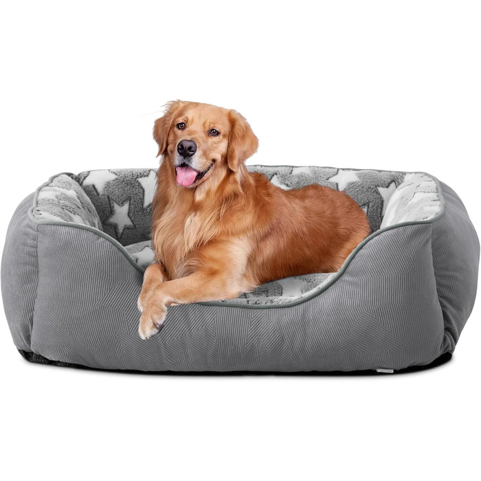 Крісло-лежанка для собак середніх порід FURTIME, кошик для собак, лежанка для собак, м'яка, з неслизьким покриттям, сіра/зірки, L (76x61x23 см)