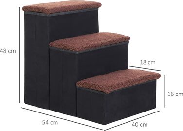 PawHut Pet Stairs Cat Stairs Dog Stairs Foldable 3 Steps Pet Stairs with Storage Space for Cats and Dogs MDF White 40 x 54 x 48 cm (Black)