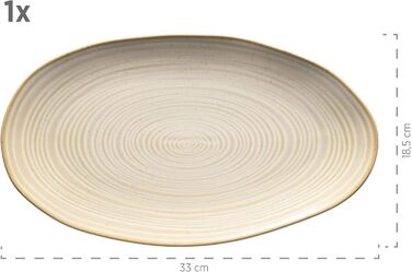 MÄSER 931372 Nottingham Series Set of 3 Serving Plates, Vintage-Look Serving Platter in 3 Sizes, Beige, Stoneware, 28 x 15.5 cm