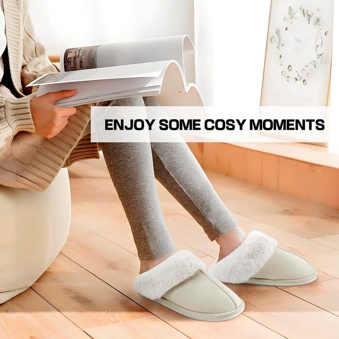 Домашні тапочки RUVVDR для жінок, зимові, теплі, з піною Memory Foam, пухнасті, м'які, з антиковзким покриттям, для дому та вулиці, 38/39 EU, бежеві