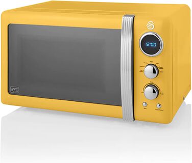 Мікрохвильова піч Swan Retro SM22030YELNEU 20л, жовта, 800W, мікрохвилі з функцією розморожування та таймером 60 хв