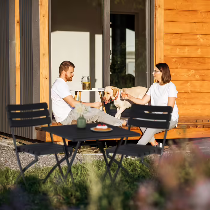 Relaxdays Balcony Furniture Set, 3-Piece, Wood-Look
