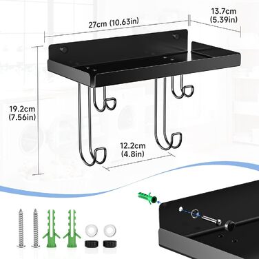 Настінна тримач для прасувальної дошки, праски та аксесуарів, чорний, металева стійка з великою полицею для прасування, Y/T-подібна форма