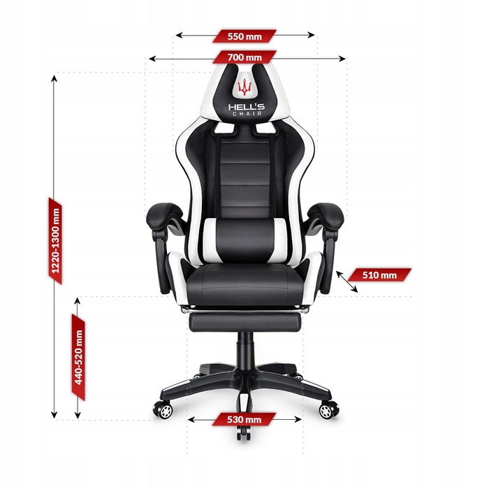 Ігрове офісне крісло Hell's Chair HC-1039 2.0 White з підніжкою