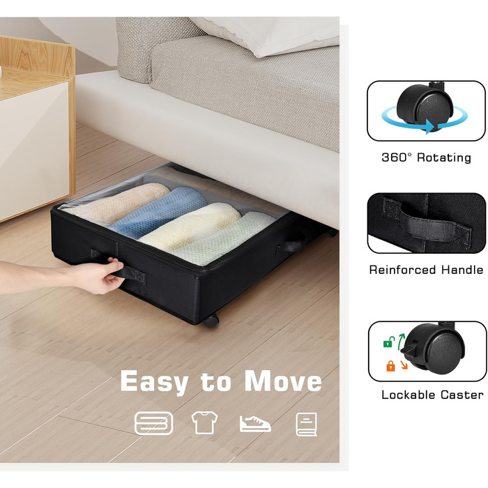 Органайзери для зберігання під ліжком Xtsuen (2 шт.) з металевим каркасом та колесами, велика місткість, для одягу, взуття, ковдр