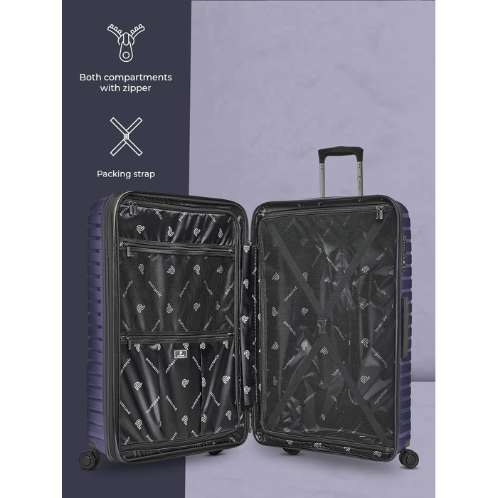 Чохол-валіза на колесах, середній, 45 x 25 x 66 см, розширюється до 75 літрів, з поліпропілену, 4 колеса, TSA-замок, Collection 04 (фіолетовий металік), набір (3 шт.) розширюваний