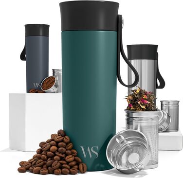 Термокружка для кави To-Go з нержавіючої сталі 360 мл - термокружка з подвійними стінками, без BPA, витримує 4 години гарячим та 8 годин холодним, ізольована вакуумна кружка для напоїв, подорожей, кави, чаю | Темно-блакитний колір, поворотний замок 360°