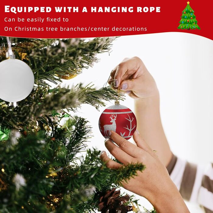 Набір 108 шт. новорічних кулічок Aufun Premium: пластик, верхівка, зірка, безпечні прикраси, багаторазові, кольори: шампань, червоний, срібний