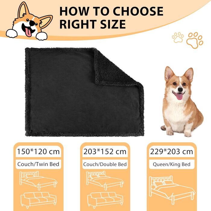 Водонепроникний плед для собак та котів, миючий, чорний (150 x 120 см)