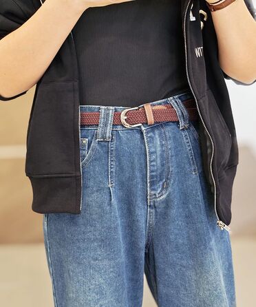 Еластичний жіночий/дівчачий ремінь 2.5 см, плетіння, для джинсів та суконь, 2 шт. (Чорний/Кава, M/91/96 см)