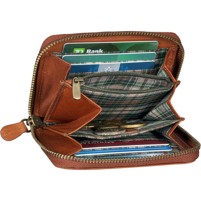 Benthill Wallet Women's Small Genuine Leather | Wallet with RFID Protection | Slim Flat Card Wallet with Zipper & 6 Card Slots, Color: Brown