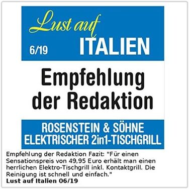 Rosenstein & Söhne 2-in-1 Electric Table Grill with Contact Grill & Grill Plate - 2000W