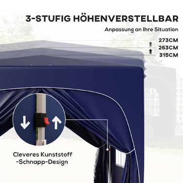 Outsunny 3x3m Gazebo, Water-Resistant, Stable, Winter-Proof, Pop-Up Folding Gazebo, UV Protection 50+, Foldable Party Tent, Garden Tent with 4 Side Walls, Bag, Garden Gazebo for Camping, Garden, Dark Blue | Aosom