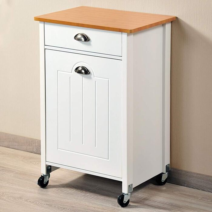 Кухонний візок Kesper з сортувальником сміття, білий/сірий, 50x79x37 см, з декором бамбук