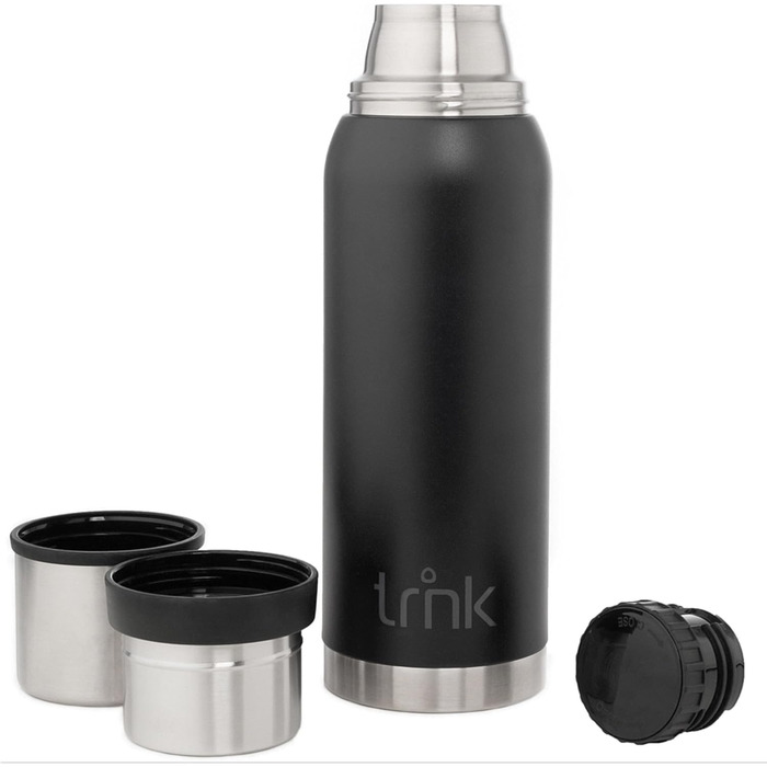 Термос TRNK Arktis 2: 1200 мл, нержавіюча сталь, BPA-free, 32 год, 2 чашки, для активного відпочинку, чорний матовий
