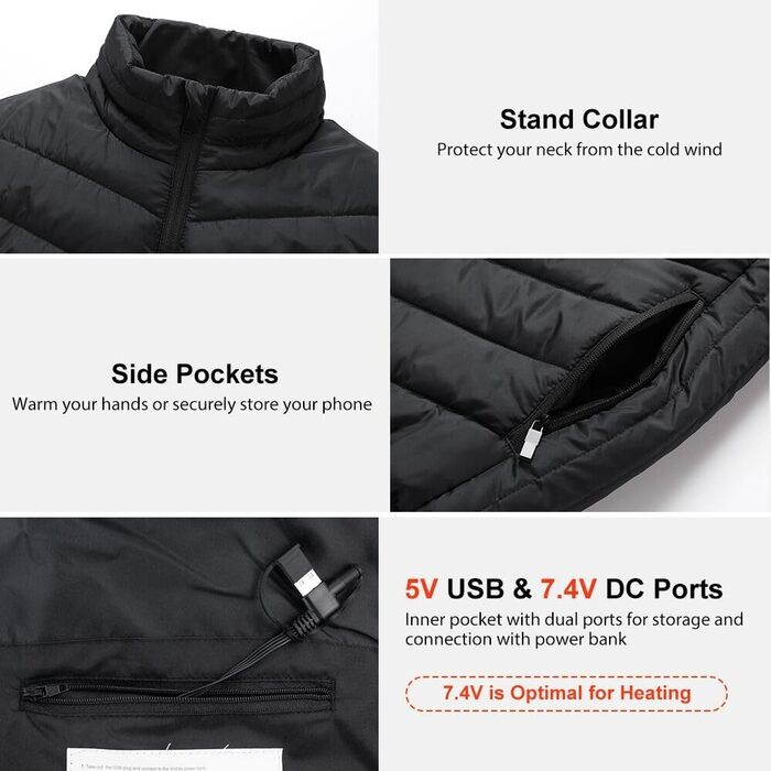 Обогревна жилетка Amurhey для чоловіків та жінок з 21 зоною обігріву, сумісна з 5V/7.4V, модель 2025. Електрична жилетка, унісекс, тепла, яку можна прати. (Без Powerbank)