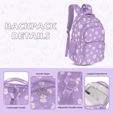 Рюкзак для дівчинки-підлітка, шкільний набір з ланч-боксом та пеналом, фіолетовий. Шкільний рюкзак для школи та відпочинку
