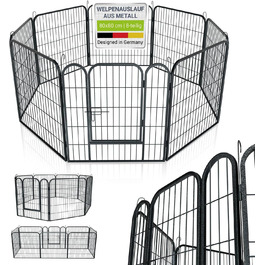 Клітка-вольєр для цуценят Juskys Welpenauslauf Plus 160x160x80 см - металевий вольєр для собак, кроликів та дрібних тварин з дверцятами