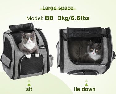 Pecute Pet Carrier Backpack with Mesh Window - Portable & Foldable Cat Carrier, Breathable & Lightweight Dog Carrier - Waterproof Oxford Cloth, Large Capacity, Non-Slip Gray