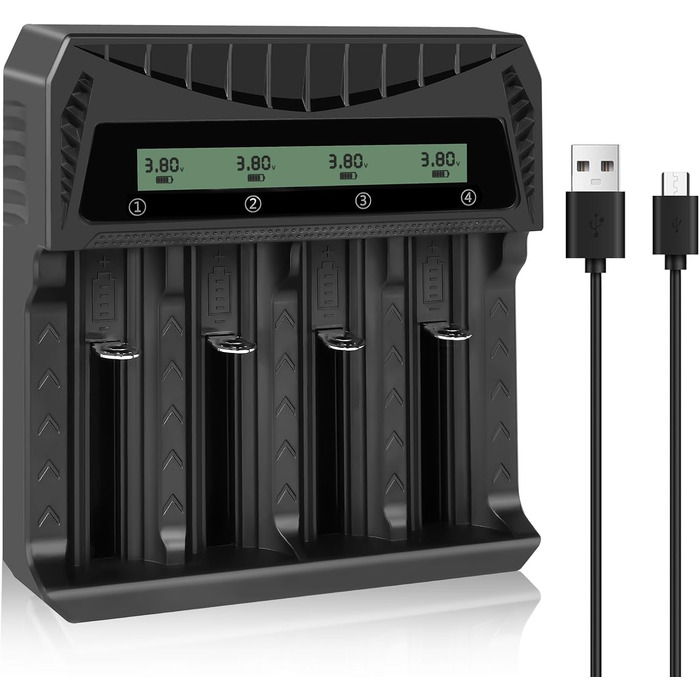 Зарядний пристрій для акумуляторів AXFEE: універсальна база для зарядки Ni-Mh/Ni-Cd AA AAA акумуляторів з LCD-дисплеєм та підтримкою 18650. Швидка зарядка 2000mAh. 4 слоти.