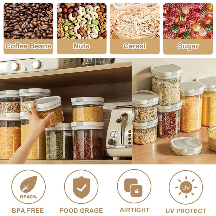 Контейнери для зберігання продуктів з герметичним кришкою та ложкою, захист від УФ, BPA Free, 1800 мл (2 шт) + 800 мл (2 шт)