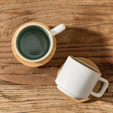 Набір чашок еспресо LUKA з блюдцем та металевою підставкою (4 шт.) - 100 мл, кераміка, мармуровий білий (біло-зелений)