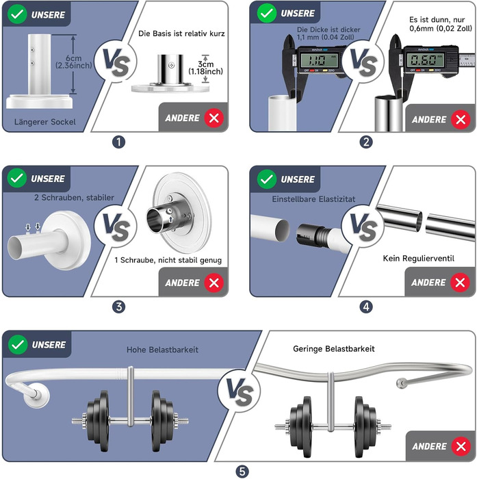Штанга для душу U/L форми, 75x(150-190)x75 см - 2 в 1 (душова завіса, ванна, кут) - без кріплення до стелі, 24 кільця з нержавіючої сталі (біла)