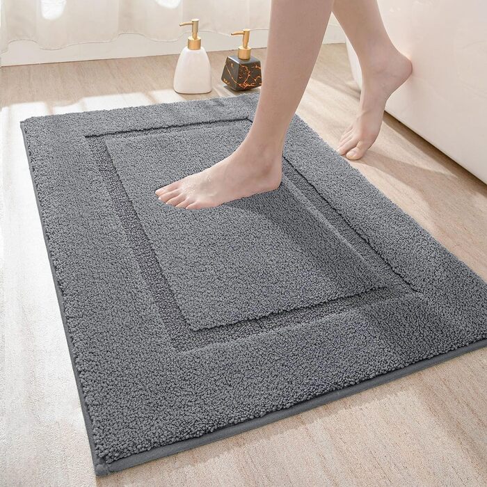 DEXI Bathroom Rug 60 x 90 cm, Non-Slip Bath Mat, Washable Soft Bath Mat, Microfiber Absorbent Bathroom Rug, Bath Mats for Bathtub, Shower Room and Bathroom - Grey 60 x 90 cm Grey