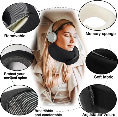 Подушка для шиї у літак, ергономічна, з маскою для сну, Memory Foam, для подорожей (літак, авто)