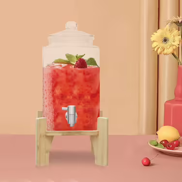 5L Drink Dispenser, transparent glass drink dispenser with stand. Thoughtful faucet design, can hold a variety of cold and hot beverages for indoor and outdoor parties, restaurants.