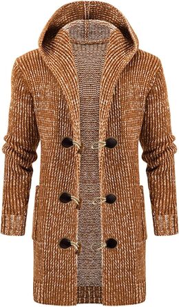 Чоловіча в'язана кардиган з бавовни - тепла чоловіча толстовка з капюшоном та ґудзиками для осені та зими (Хакі, 3XL)