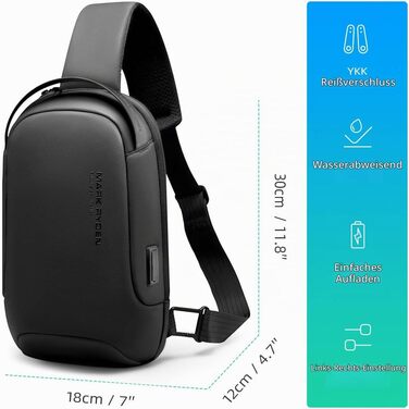 Водонепроникна сумка-слінг Mark Ryden Crossbody проти крадіжок для чоловіків та жінок, сумка через плече для подорожей, під планшет 9.7' iPad, чорна